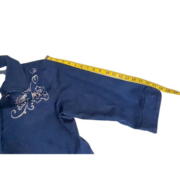 Alison Daley Womens Denim Shirt Size 14 Floral Embroidered Button Up 3/4 Sleeve - Picture 5 of 7